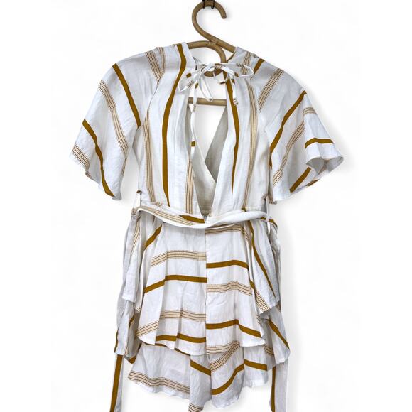 Saints + Secrets XS - GC Playsuit in White and Mustard Stripe Romper Mini Dress - Picture 3 of 6